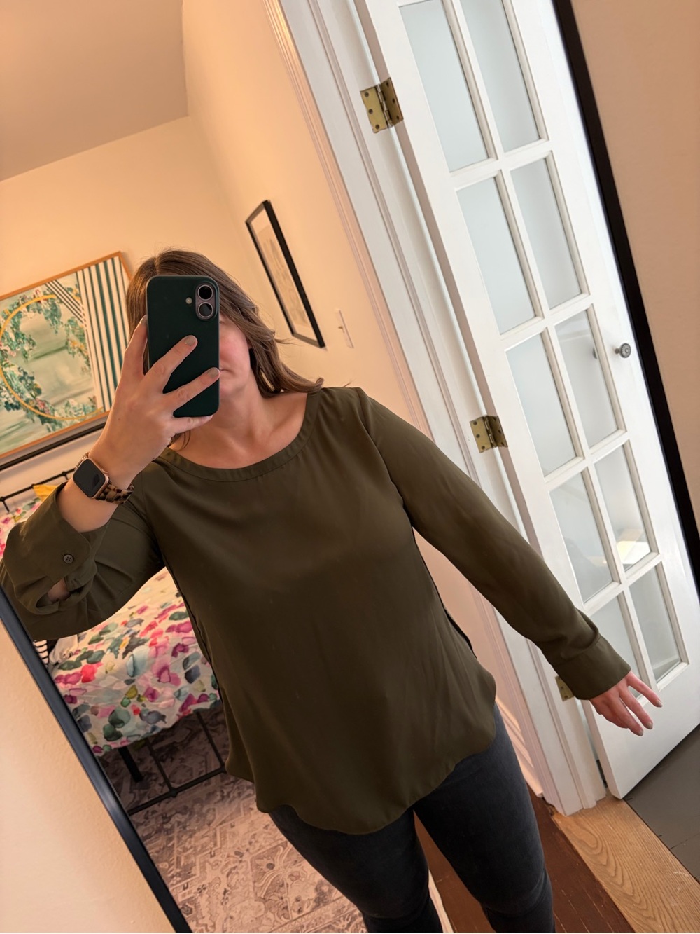 Banana Republic Olive Green Long Sleeve Crewneck Blouse